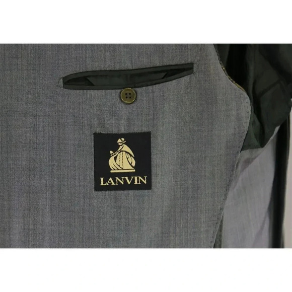 Lanvin by Nervesa Gray/Navy Woven 3-Btn Half Lined Wool Sportcoat Blazer 42R - Picture 8 of 10